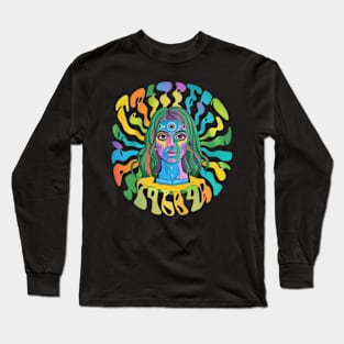 Colorful Psychedelic Girl Trippy Abstract Third Eye Vision Long Sleeve T-Shirt